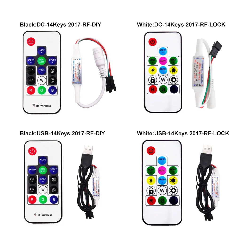 RF 14/17/21 Keys USB/DC MINI 3 Keys  LED Pixel Strip Light Controller for WS2811 WS2812B  1903 with Remote Control DC5-24V