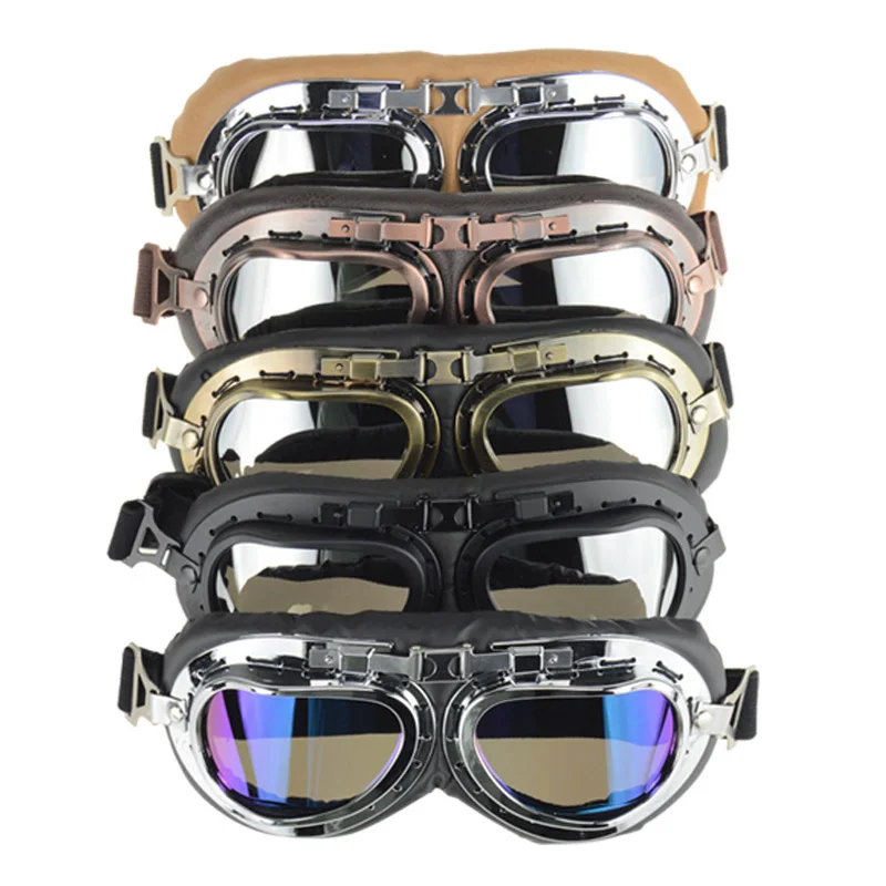 

New Universal Vintage Pilot Biker Motorcycle Goggles glasses for Helmet Open Face Half Motocross Goggles For Motorbikes