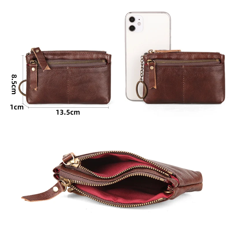 Cobbler Legend Soft Genuine Leather Wallets Double Zipper Short Purses Large Capacity Cowhide Clutch For Women Coin Purse Unisex