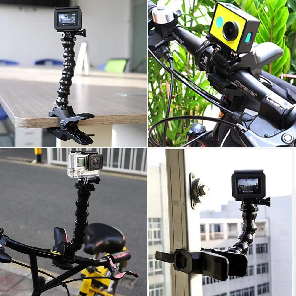 Jaws Flex Clamp Mount Adjustable Gooseneck For GoPro Hero 10 9 8 7 6 5 4 Black Monopod Bracket Holder Clamp Extension arm GoPro