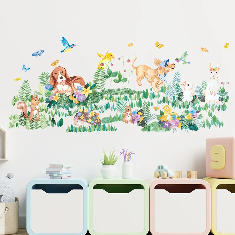 Cartoon Animals Playing Wall Sticker For Kids Baby Room Bedroom Decorations Home Mural Stickers Home Decor Beautify Wallpaper