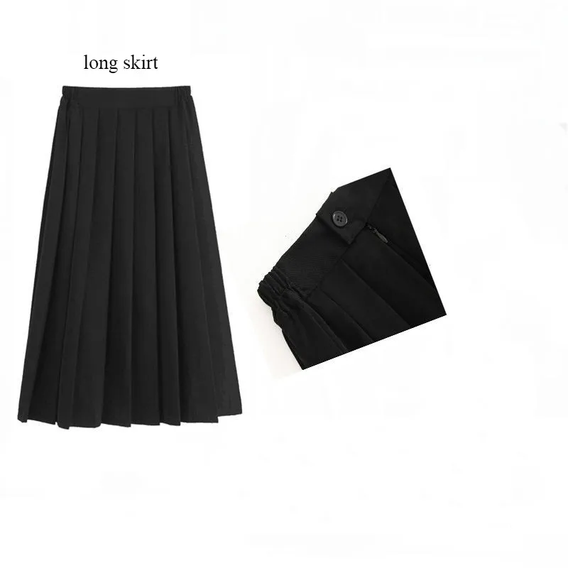 Japanese School Uniform Girl Student JK Skirt  Summer A- Line Skirts Elastic Waist Solid Color Middle/High School Dress