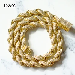 D&Z New 8mm Rope Chain Spring Buckle Necklace Iced Out Cubic Zircon Stones Twist Necklace For Men Hip Hop Jewelry