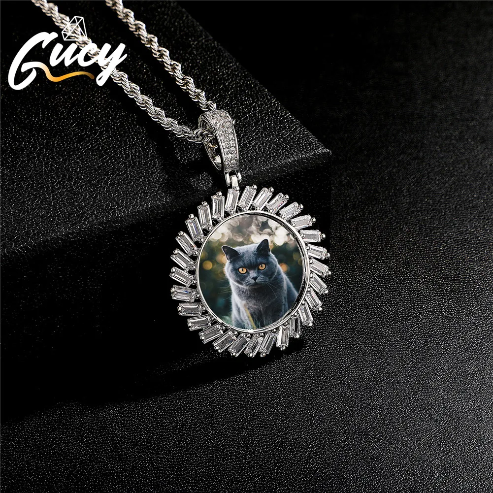 

GUCY High Quality Custom Photo Necklace For Men Picture Pendant Solid Back Micro Pave Hip Hop Jewelry