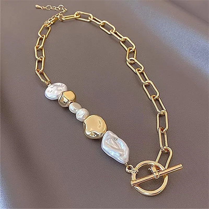 2022 New Korean Round Buckle Necklace Necklace Bracelet Female, Female Party Accessory Gift Pearl Women for Necklace