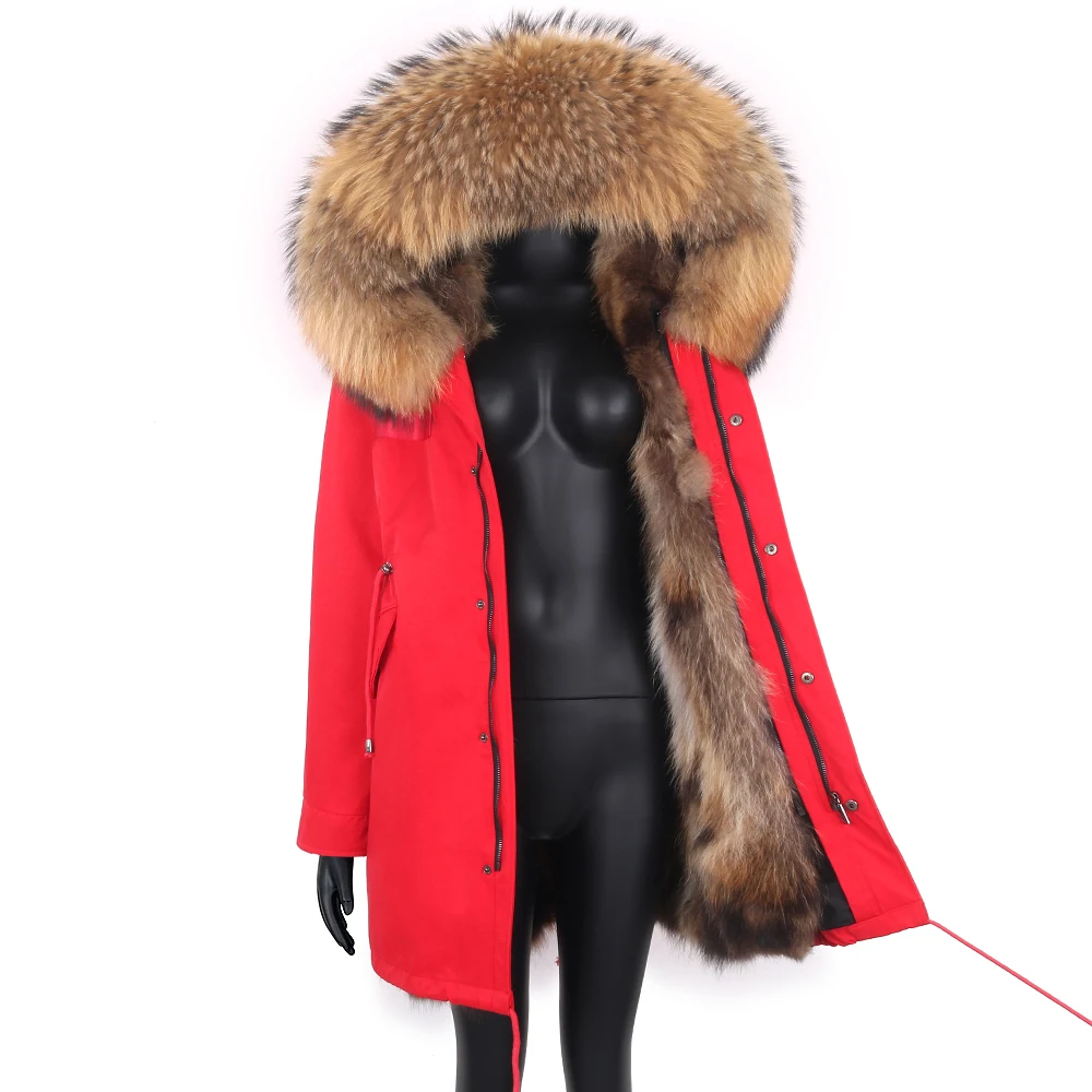 2021 Women Long Parka Real Fur Coat Winter Jacket  Waterproof Big Natural Raccoon Fur Collar Hood Thick Warm Real Fox Fur Liner