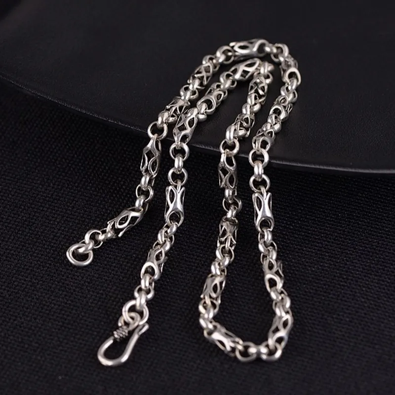 BOCAI Real S925 Silver Jewelry Retro 2021 Trend Fashion Pearl Chain  Circle Tank Chain Punk S Hook 5MM Man and Woman Necklace