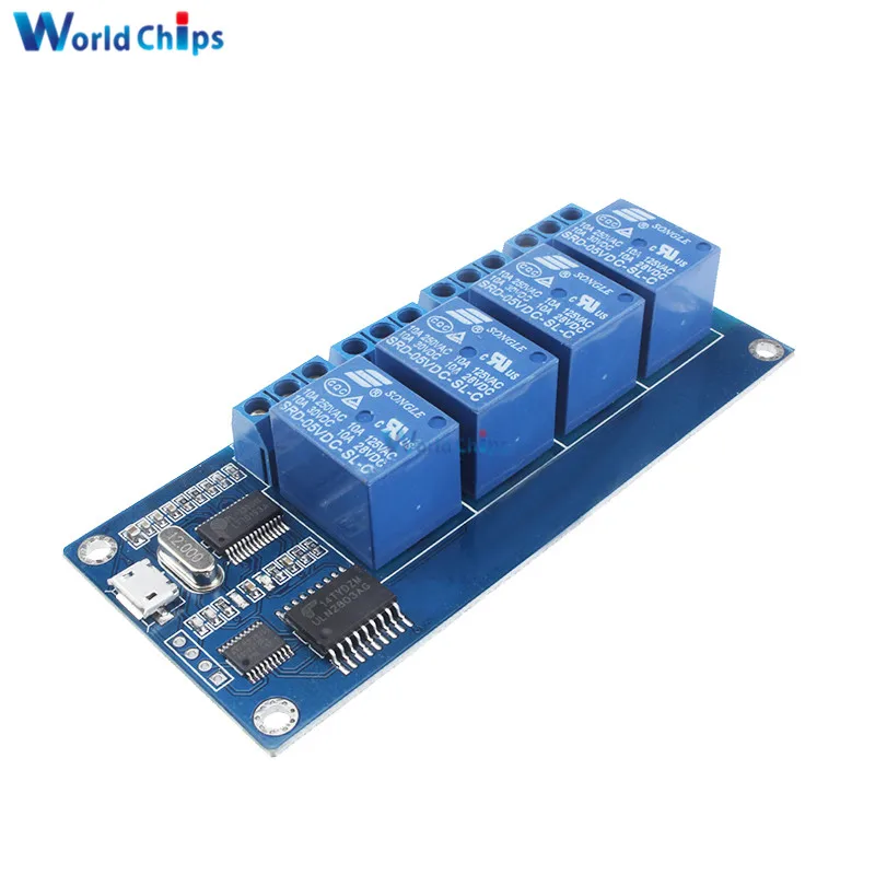 Dc 5V 4 Kanaals 4ch Micro Usb Relay Module Usb Control Controller Relay Board Seriële Poort 4 Way Communicatiemodule