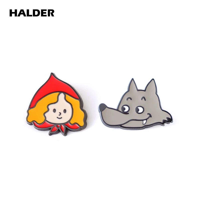 HALDER broche de cuento de hadas, Pin de solapa de esmalte de Lobo y Caperucita Roja, insignia de disfraz de mochila, accesorios de joyería, regalo
