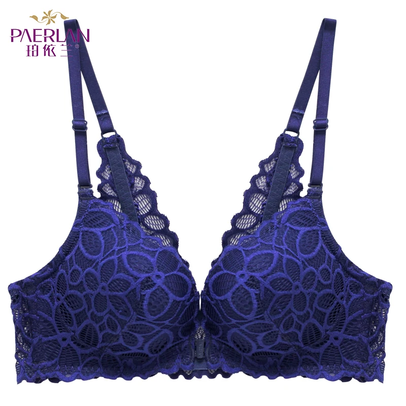 PAERLAN  Beautiful Back Sexy Lace Flora Front Closure Bra Wire Free Push Up 3/4 Cup One-Piece Comfortable Lycra Underwear Woman