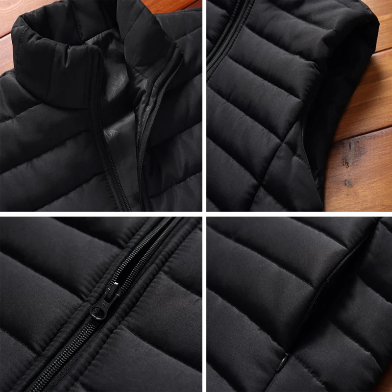 Aiwetin Mens Jacket Sleeveless Vest Winter Fashion Male Cotton-Padded Vest Coats Men Stand Collar Thicken Waistcoats Clothing