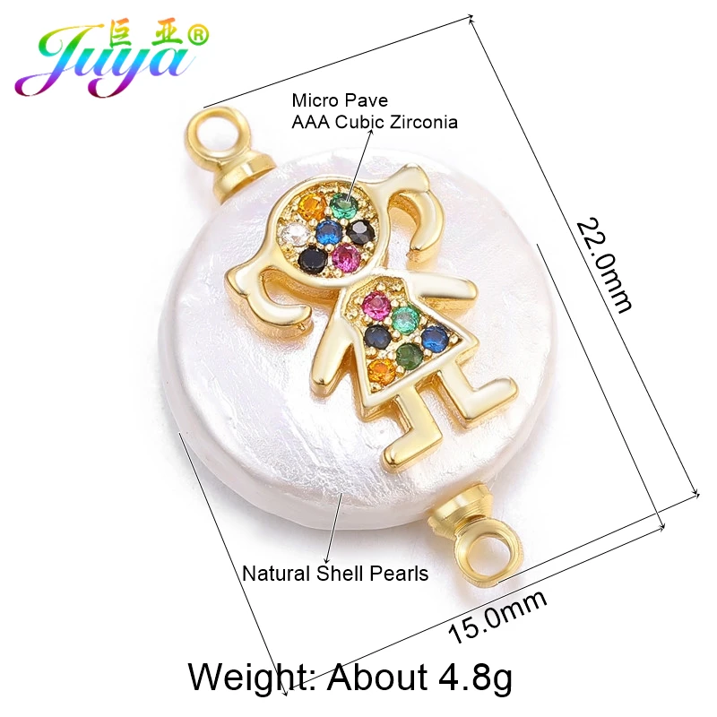 Juya DIY Connectors Supplies Cubic Zirconia Charms Shell Pearls Connectors Accessories For Women Earrings Bracelet Making