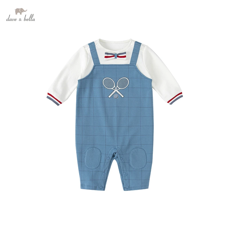 

DB1222130 dave bella spring new born baby boys fashion bow cartoon jumpsuits infant toddler clothes children romper 1 piece