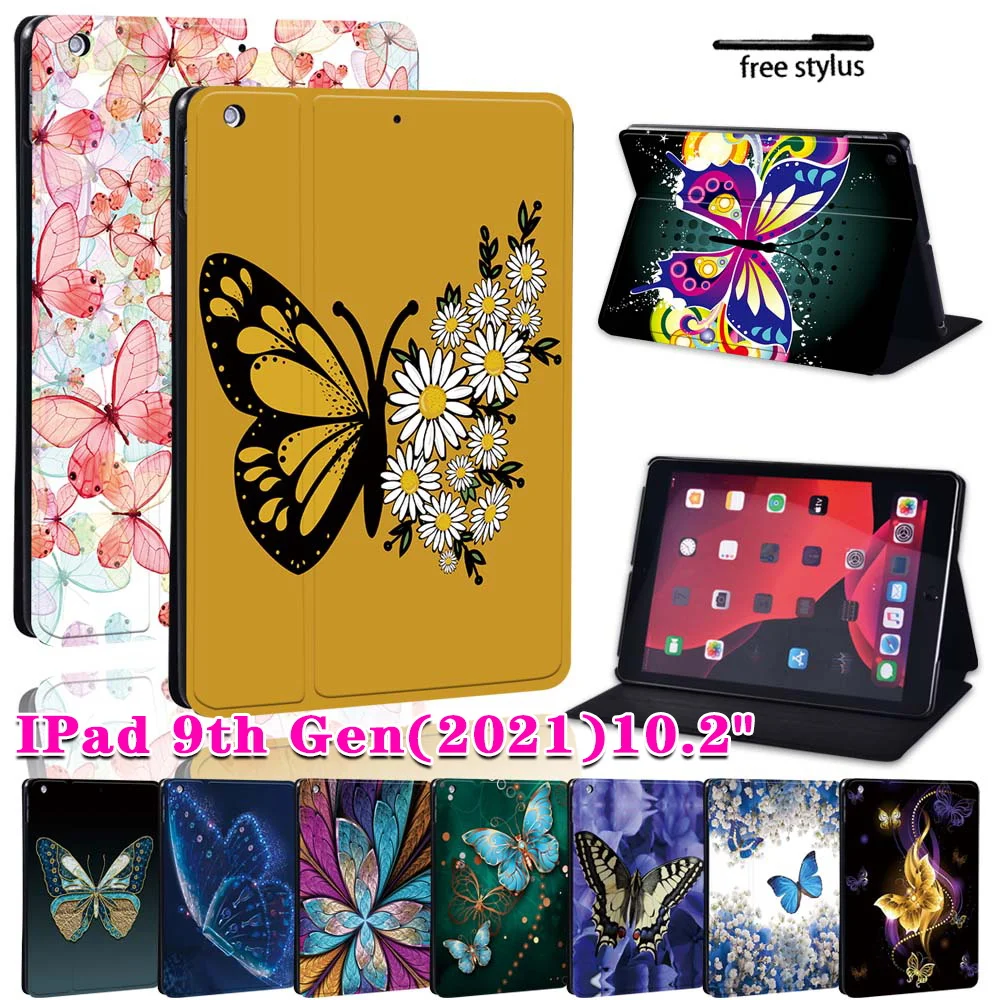 Case for Apple IPad 2021 9th Generation 10.2 Inch PU Leather Stand Tablet Foldable Dust-proof Protective Case+Free Stylus