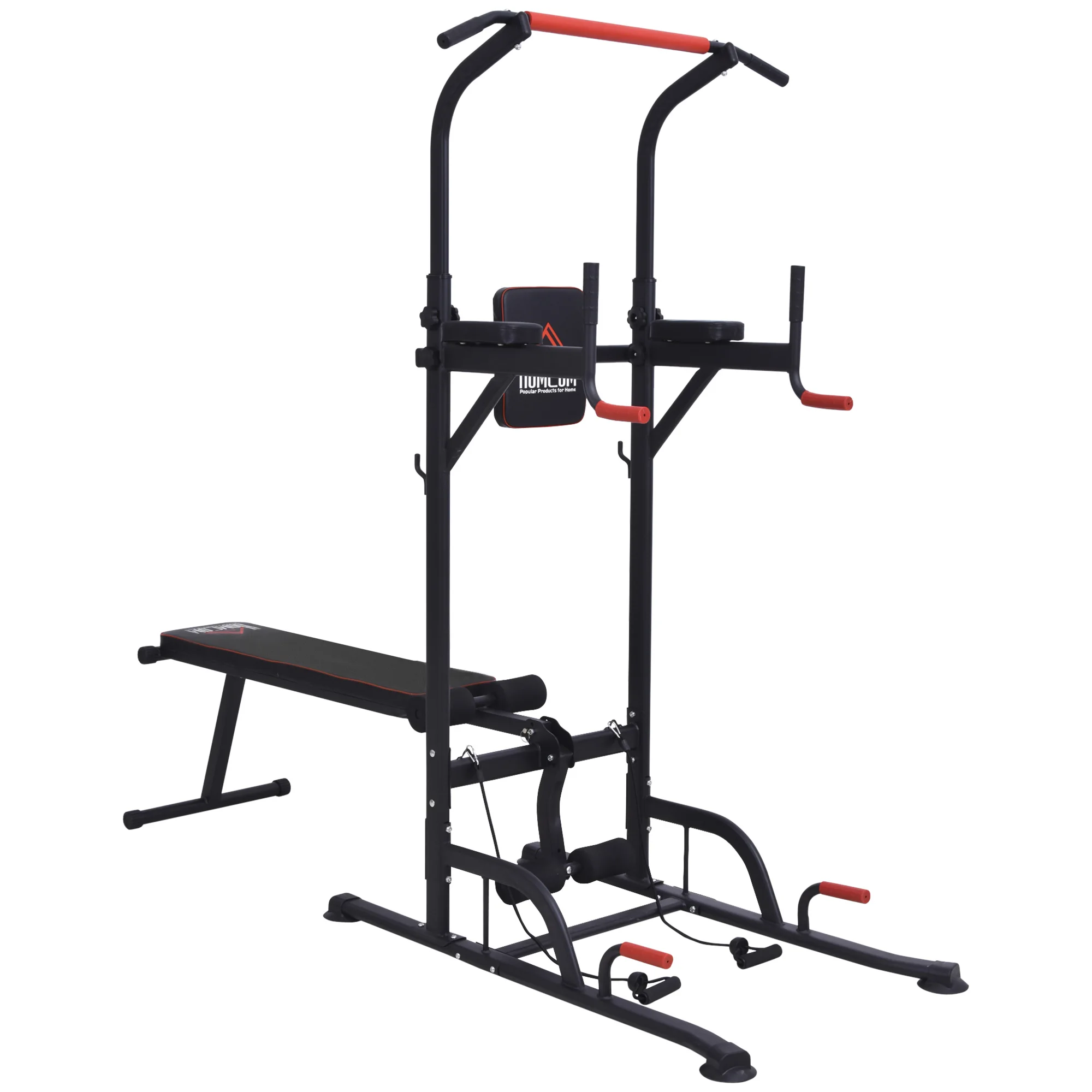 HOMCOM Multi-functional Fitness Height Adjustable Workout Tower Bodybuilding Station 220x98x181-229 cm Black