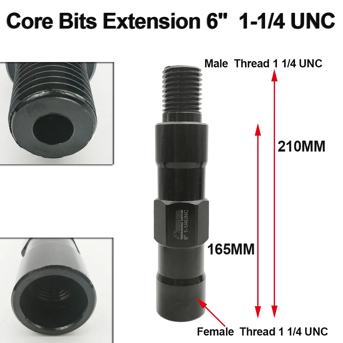 SHDIATOOL 1 st 1-1/4 "UNC Draad Core Bits Verlengstuk 1-1/4"-7 Male Naar 1-1/4"-7 Binnendraad As Maat 6 Inch of 12 Inch