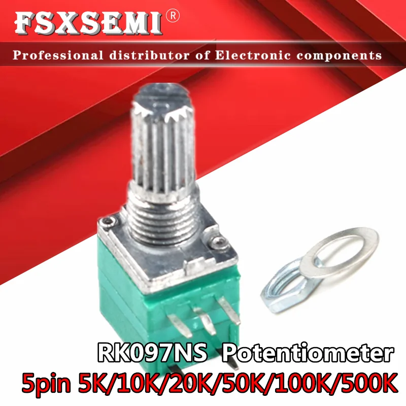 5Pcs Baru RV097NS 5pin RK097NS RV097 5K 10K 20K 50K 100K 500K dengan switch Audio Poros 15Mm Amplifier Penyegelan Potensiometer