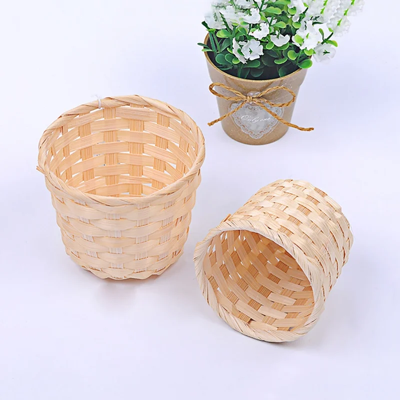 Handmade Bamboo Garden Flower Pot Fruit Arrangement Baskets Nursery Pots Sea Grass Storage Basket Straw Baskets Home Decoration