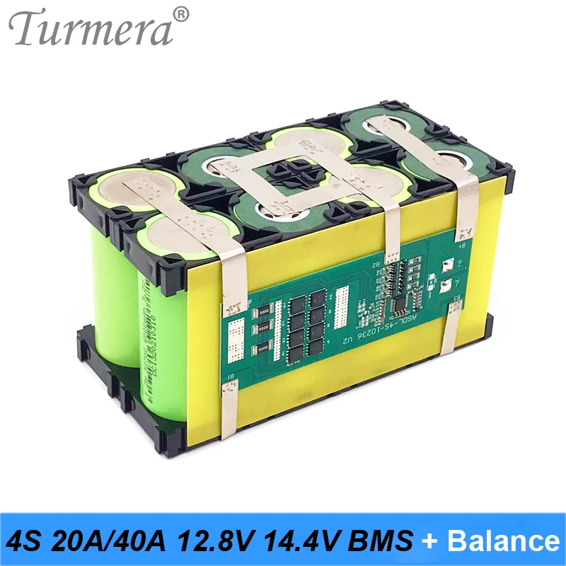 Turmera 4S 12.8V 40A 20A BMS for 32650 32700 Lifepo4 Battery 12V 14.4V Solar Panel Energy System and  Uninterrupted Power Supply