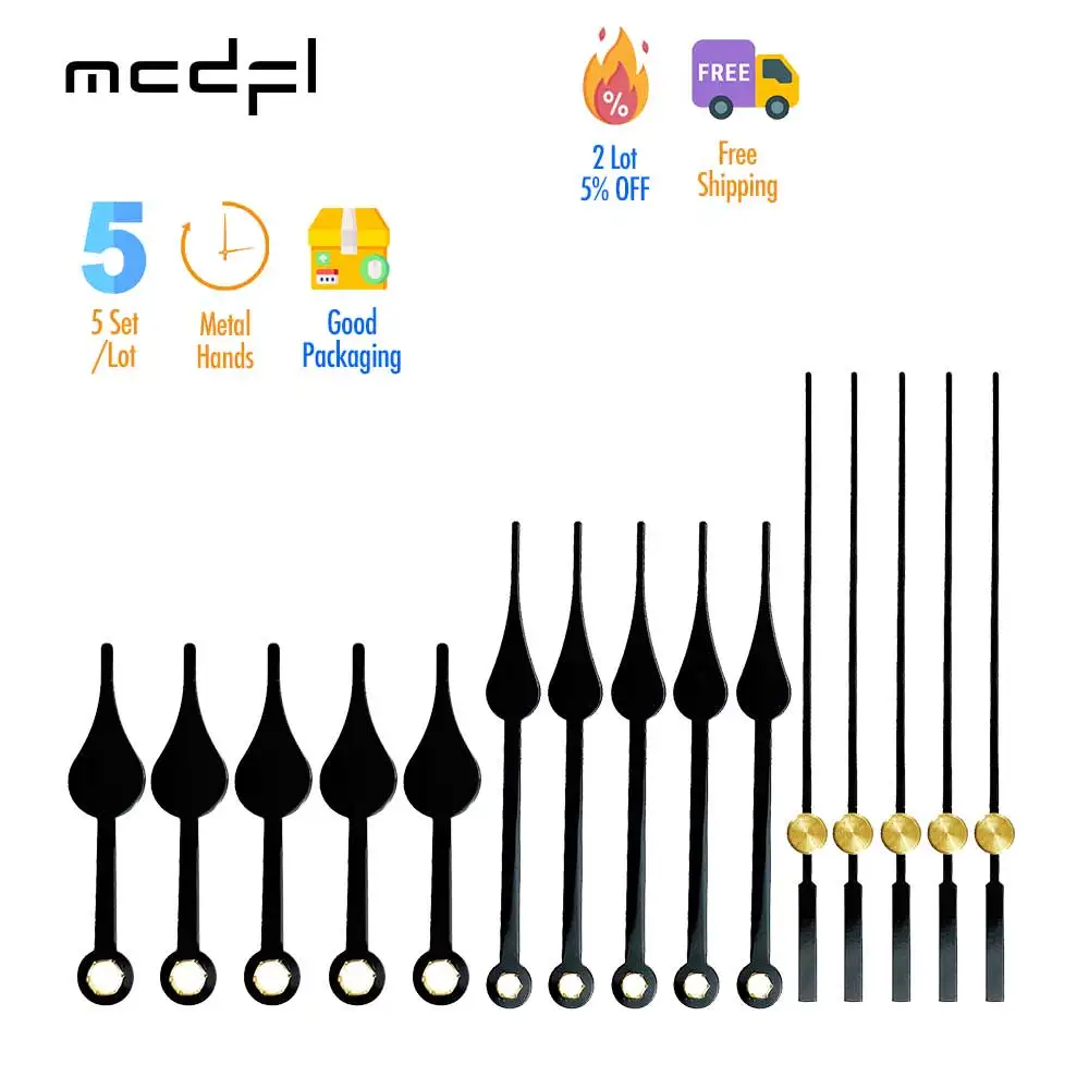 MCDFL Black Clock Hands Design Kit Motor Quartz Movement Watch Machine Wall Numbers Parts Hanger Replace Mechanism Pointers DIY