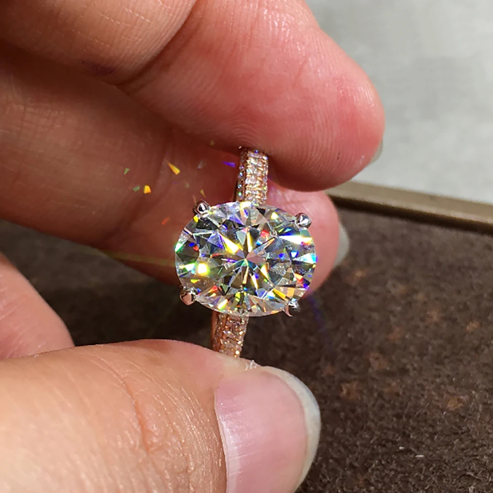 Custom Solid 18K Rose Gold Women Wedding Anniversary Engagement Party Ring 1 2 3 4 5 Carat Oval Moissanite Diamond Ring Trendy