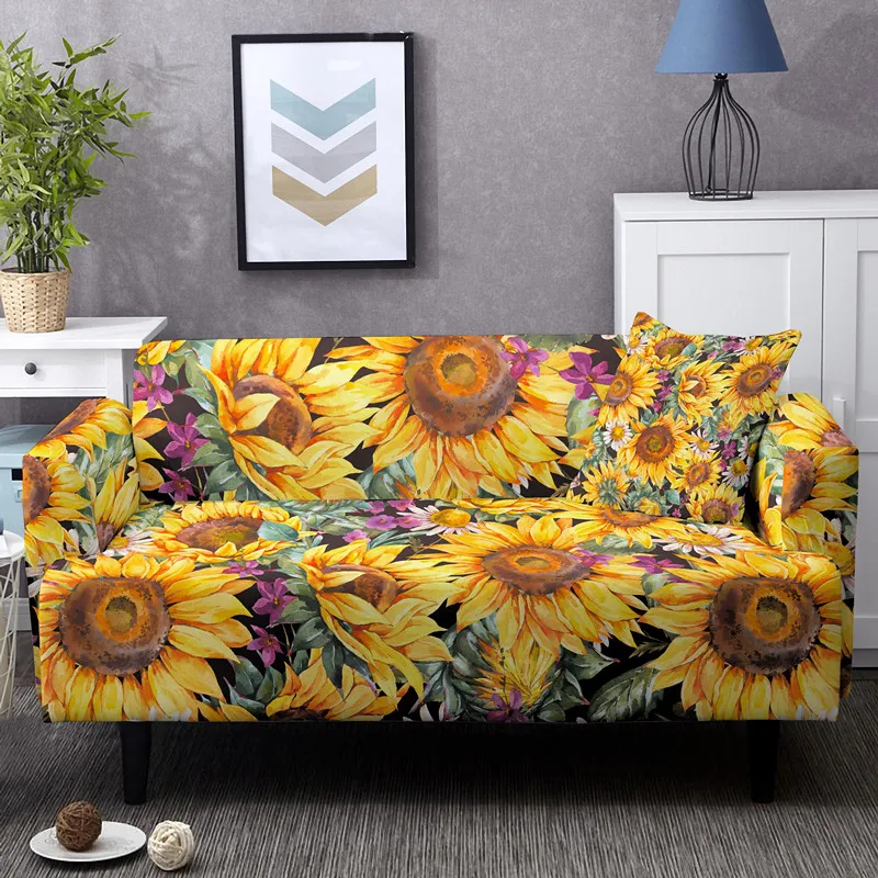 3D Digital Print Sunflowers Stretch Sofa Cover For Living Room 1/2/3/4 Seaters Elastic Couch Cover Hotel Office Decoration