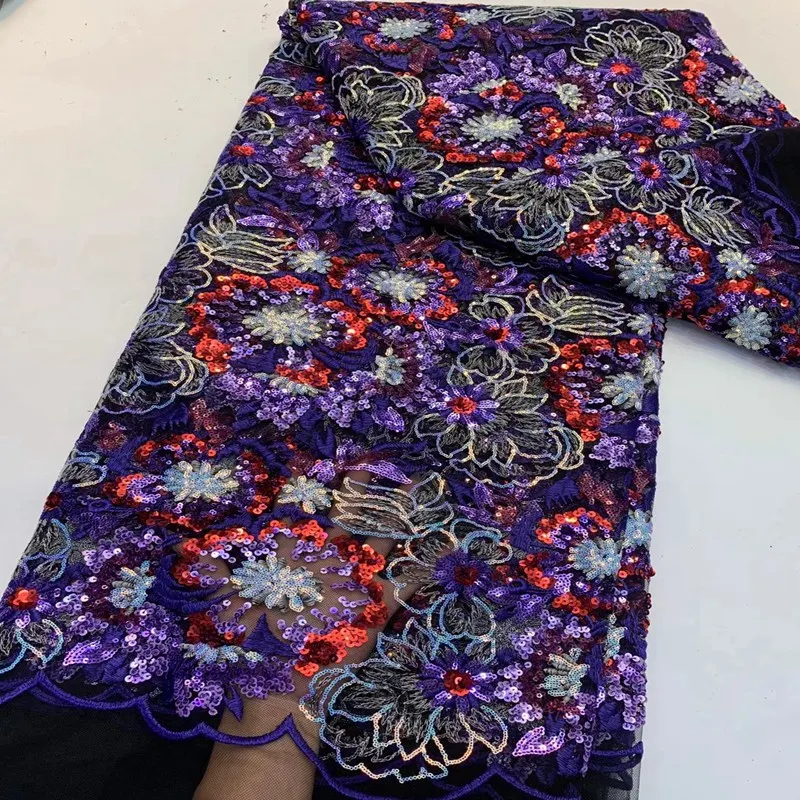 

Latest African tulle Sequins Lace Fabric Nigerian Wedding High Quality French Net Mesh Lace TS9603