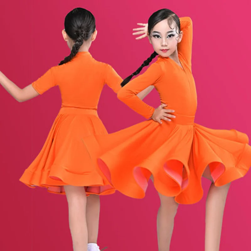 Traje de entrenamiento de baile latino para niños, vestido de baile latino, vestidos de baile de salón para niños, falda superior de Tango para Salsa, Rumba, Cha, Samba