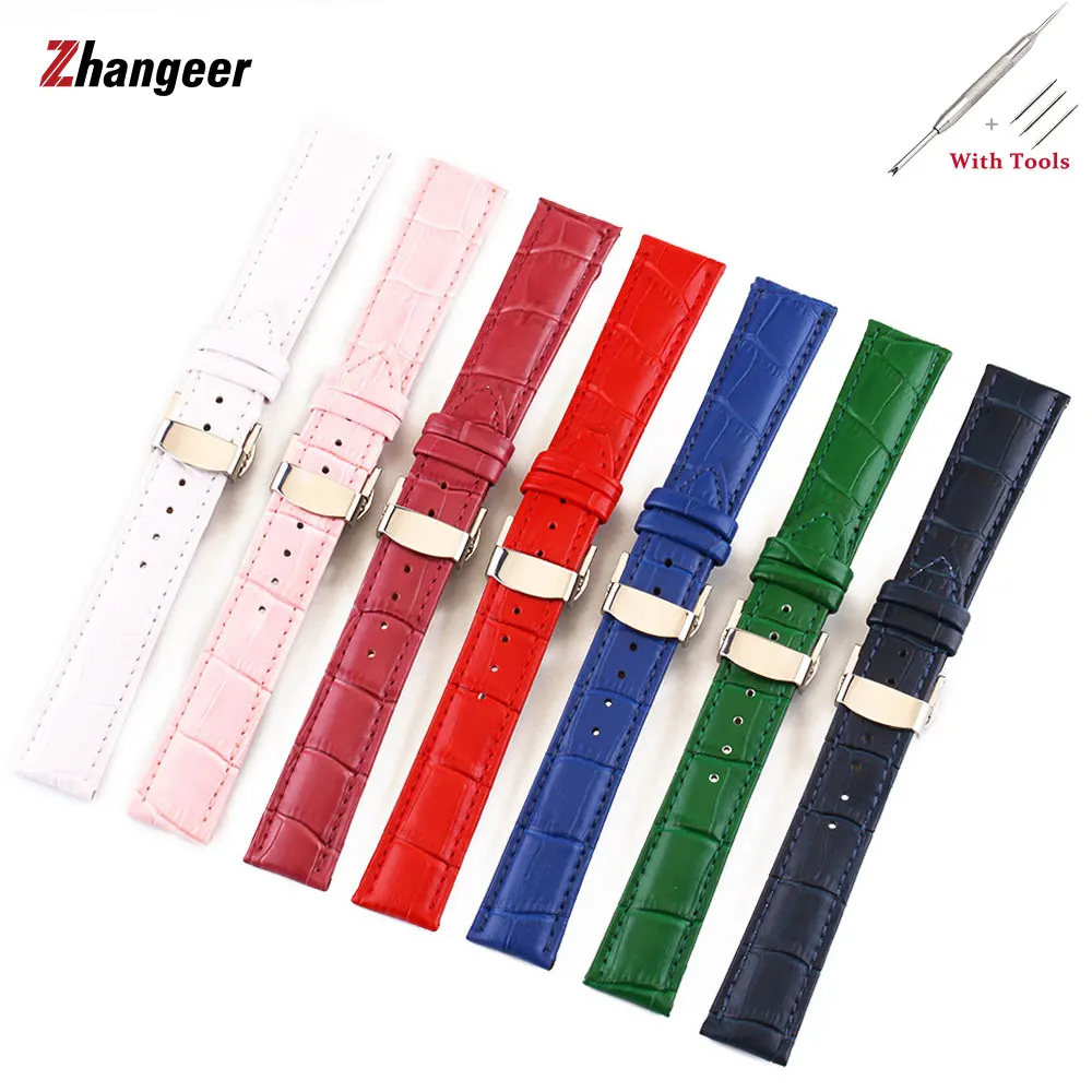 

Premium Leather Strap Multi-Colors Watch Accessories Men Women Butterfly Buckle Cowhide Strap Watchband 12-24mm Accessor