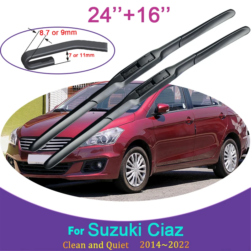 for Suzuki Ciaz 2014 2015 2016 2017 2018~2022 Two Frameless Rubber Wiper Snow Scraping Front Windshield Brushes Car Accessories