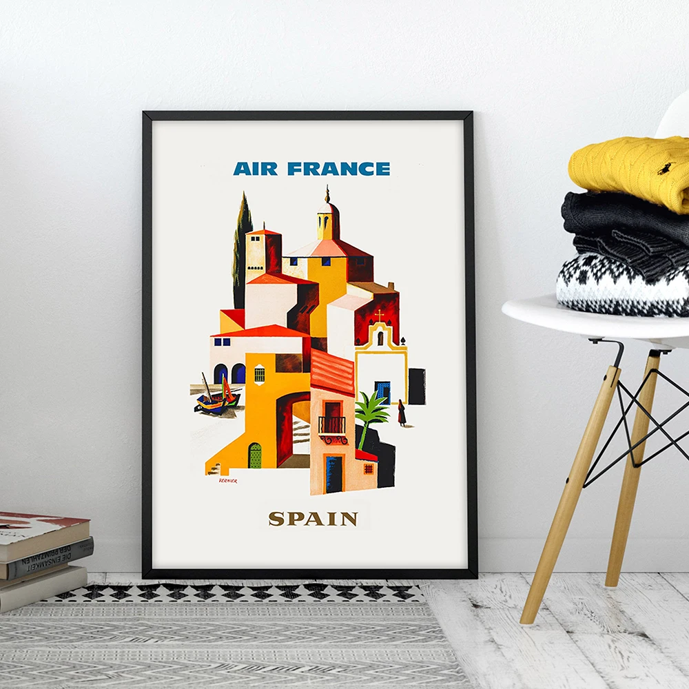 Nordic Vintage Travel Spain Travel Poster by Francois Vernier for Air France 1959 Art Canvas Painting Wall Pictures Home Decor