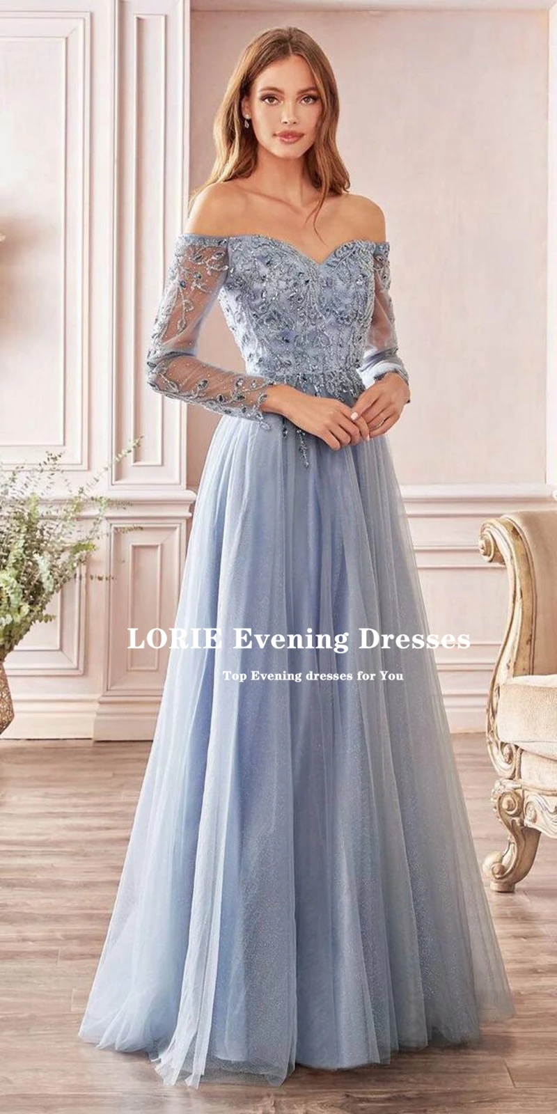 LORIE Sweetheart Long Evening Dresses 2024 Formal Appliques Beaded Floor-Length Robes De Soiree Formal Prom Gowns Long Sleeves