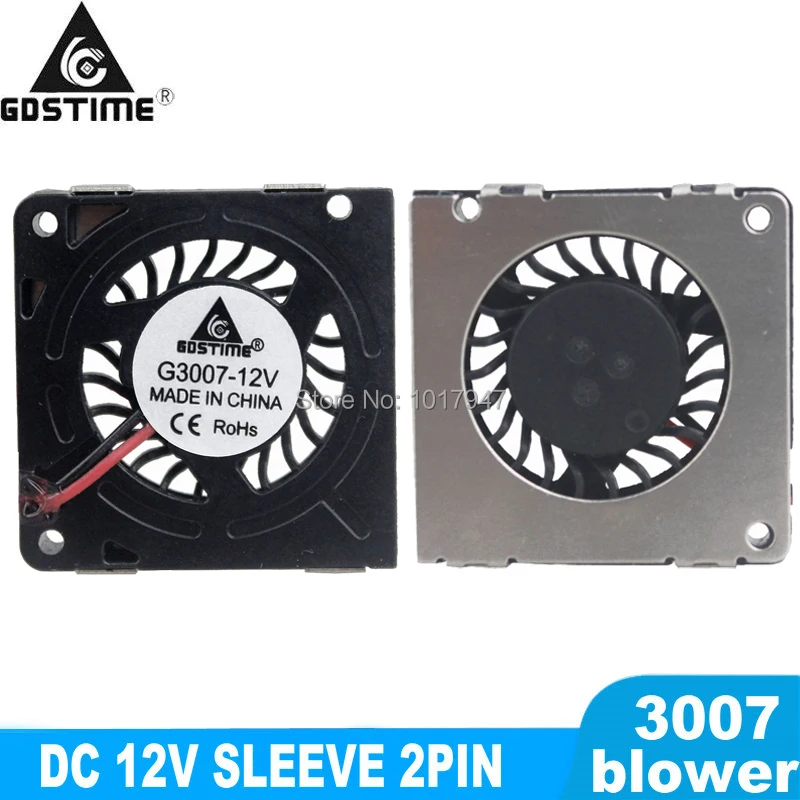 2 Pieces Gdstime 30mm 12V Blower 3007 Turbo Fan 3D Printer Cooler 30x30x7mm 2Pin 3CM Small Brushless DC Cooling Fans