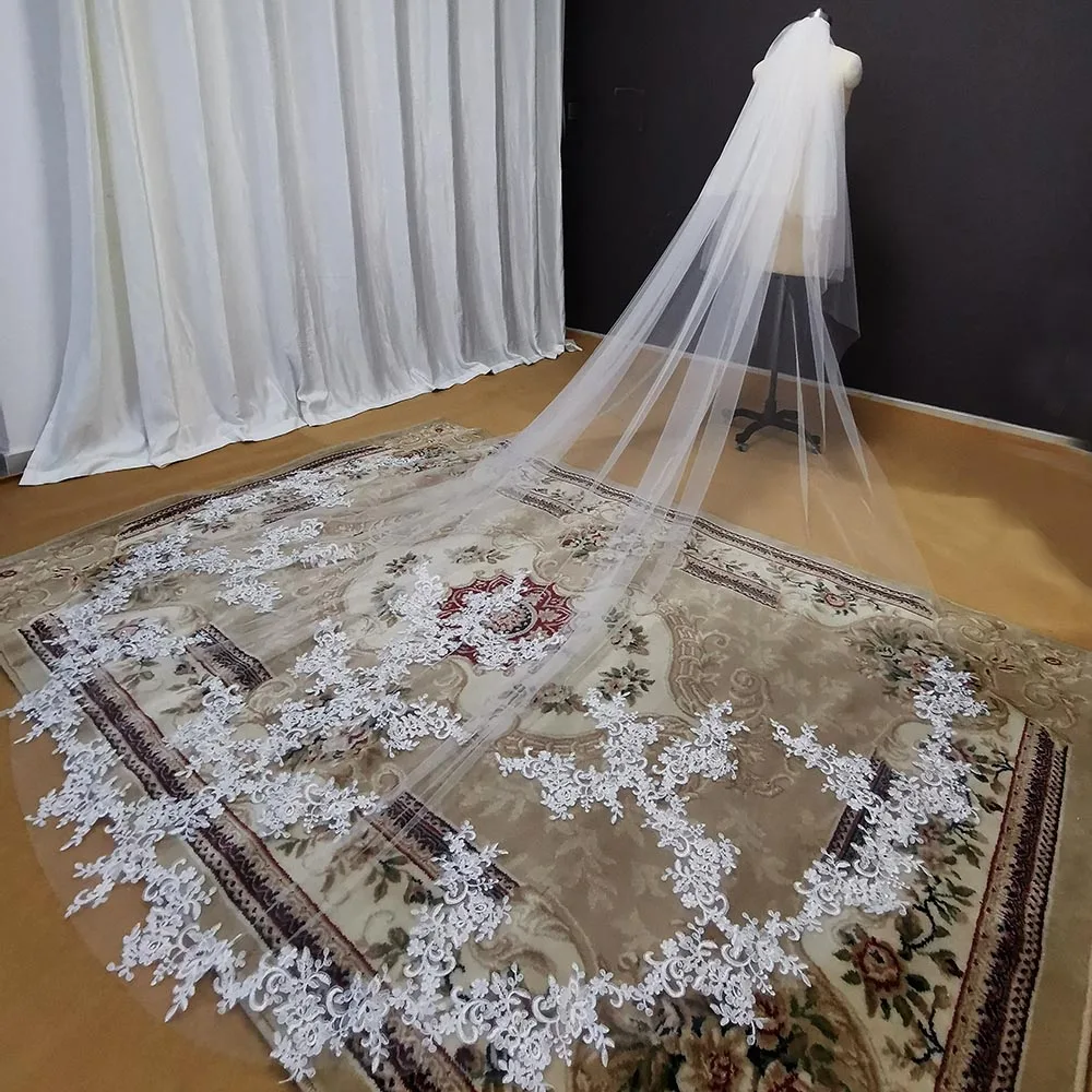 Voile de mariage 2 couches avec appliques en dentelle cathédrale, blanc ivoire, voile pour patients avec peigne, accessoires de mariage, nouveauté