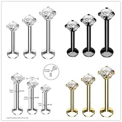 LOT50pcs 16g Body Jewelry Piercing -Round CZ Shining Lip Labret Ring Ear Helix Bar Lip Piercing