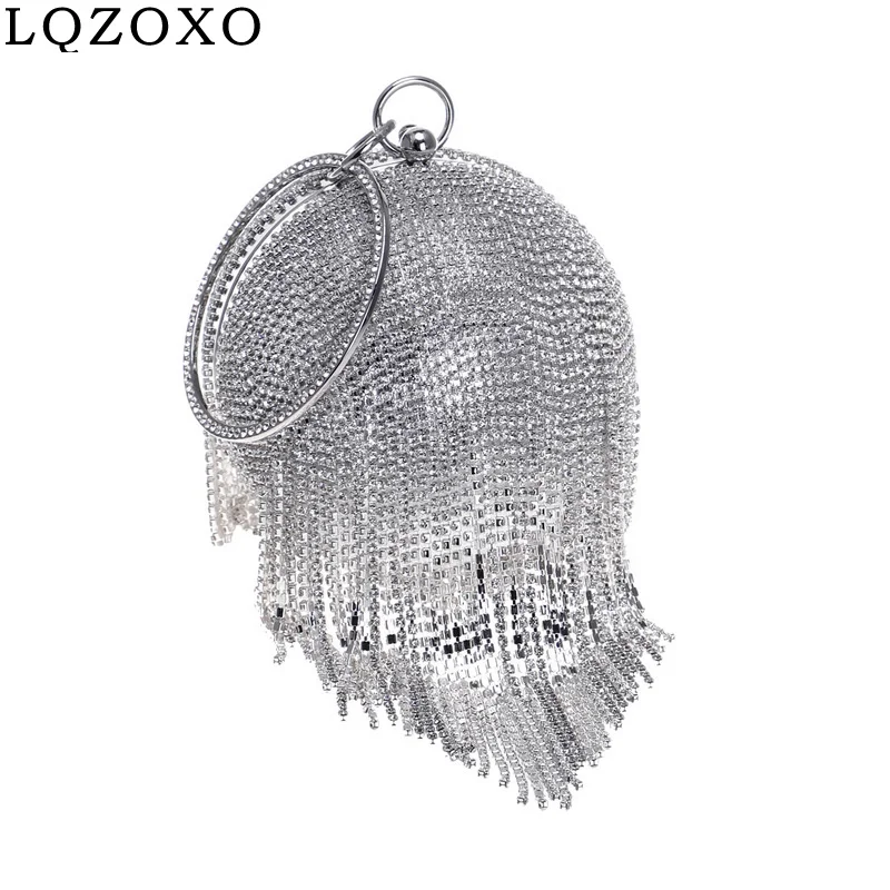 Bolso de mano con diseño de bola de diamantes de imitación, bolso de noche con borla de diamantes, bolso de mano pequeño con asa Circular