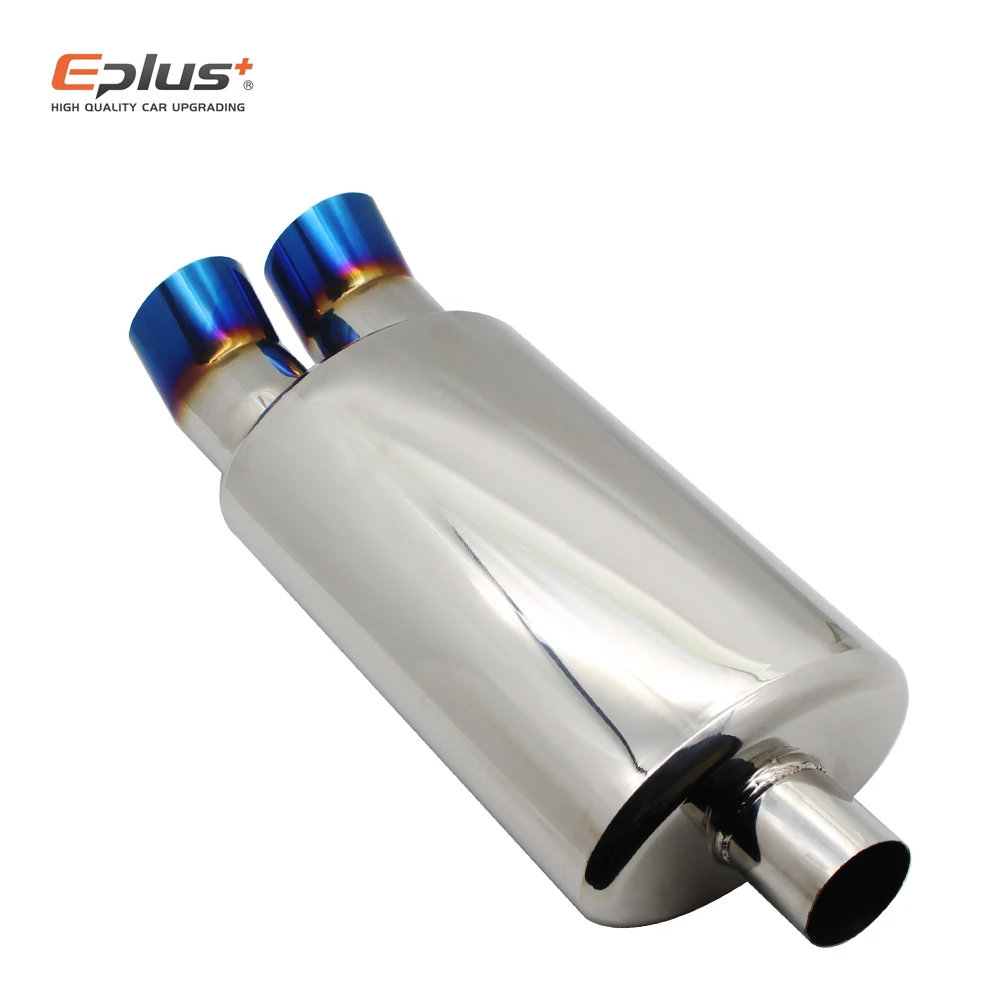 EPLUS Car Accessories Exhaust Systems Muffler Pipe M Drum Universal Stainless Burned Blue Silver Silencer Double Export 63MM76MM