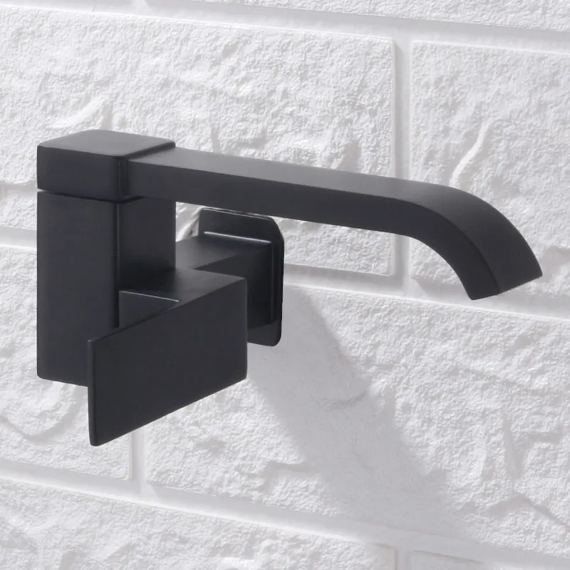 Black Square Copper Kitchen Faucet Into The Wall Single Cold Faucet Rotating Balcony Mop Pool Laundry Pool Faucet