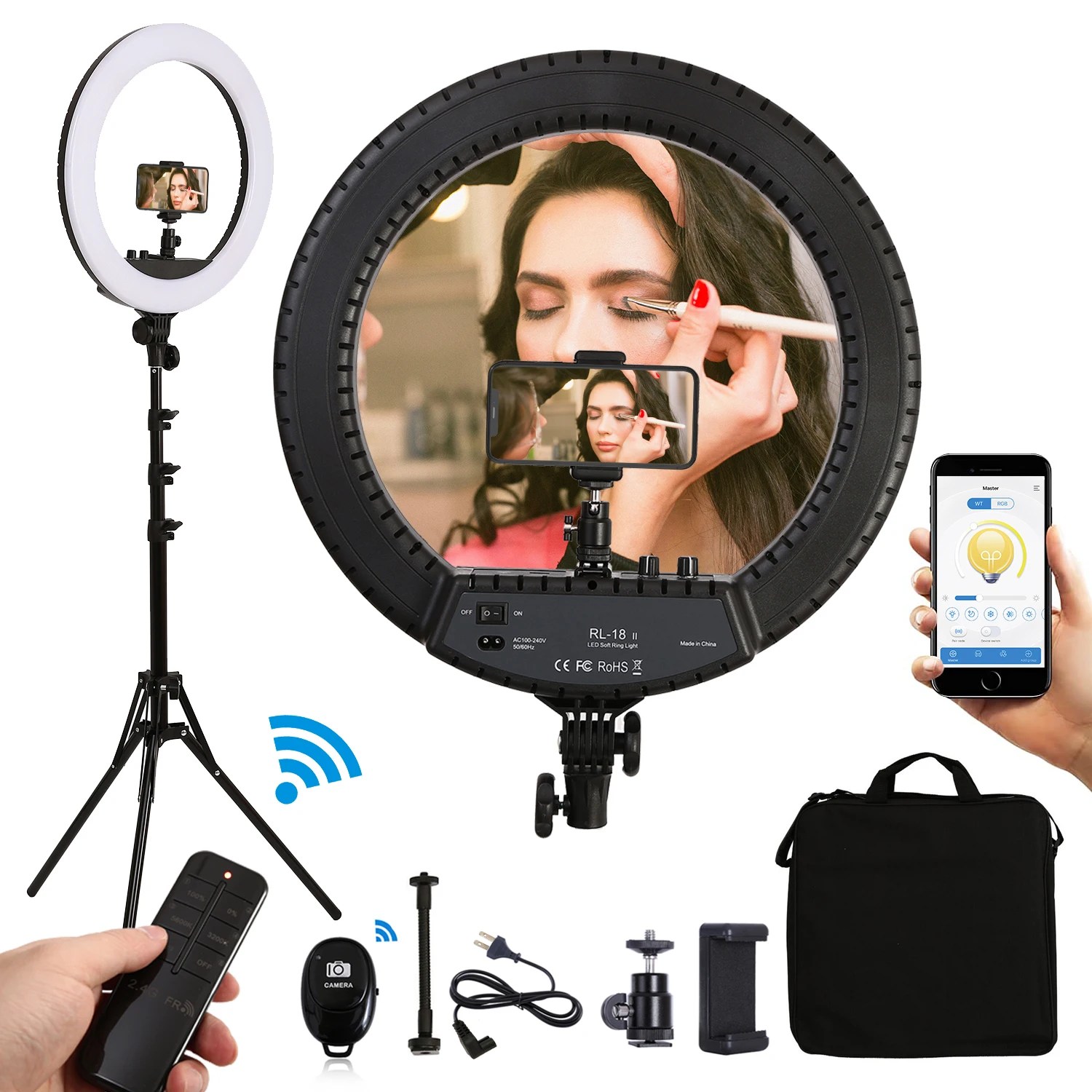 18inch 55w LED Ring Light Bi-color Camera Phone Photography Ring Lamp With Tripods Stand For shooting makeup video Portrait