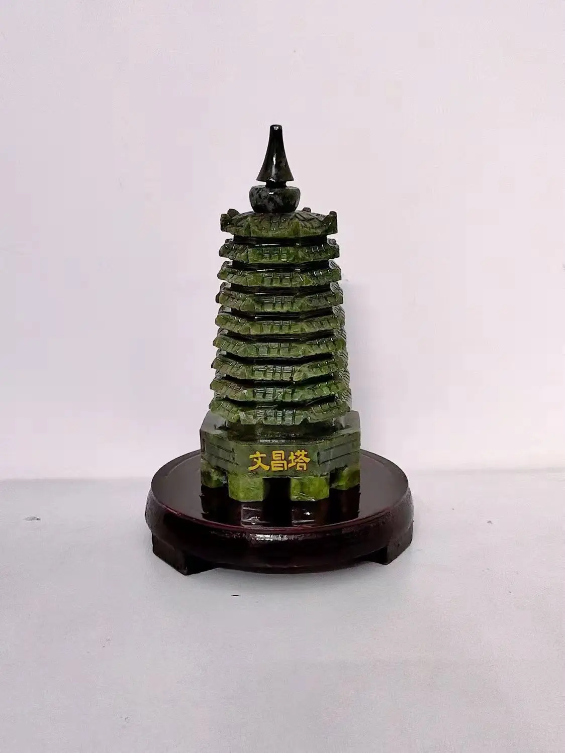 Natural jade carving Wenchang tower decoration 9 - floor office desk feng shui decoration work handicraft jade decoration