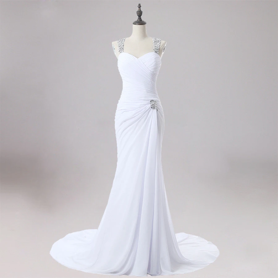 Jiayigong Seksi Pernikahan Gaun Mermaid Halter Lengan Manik-manik Kristal Gaun Pengantin Sapu Kereta Chiffon Gaun Robe De Mariage