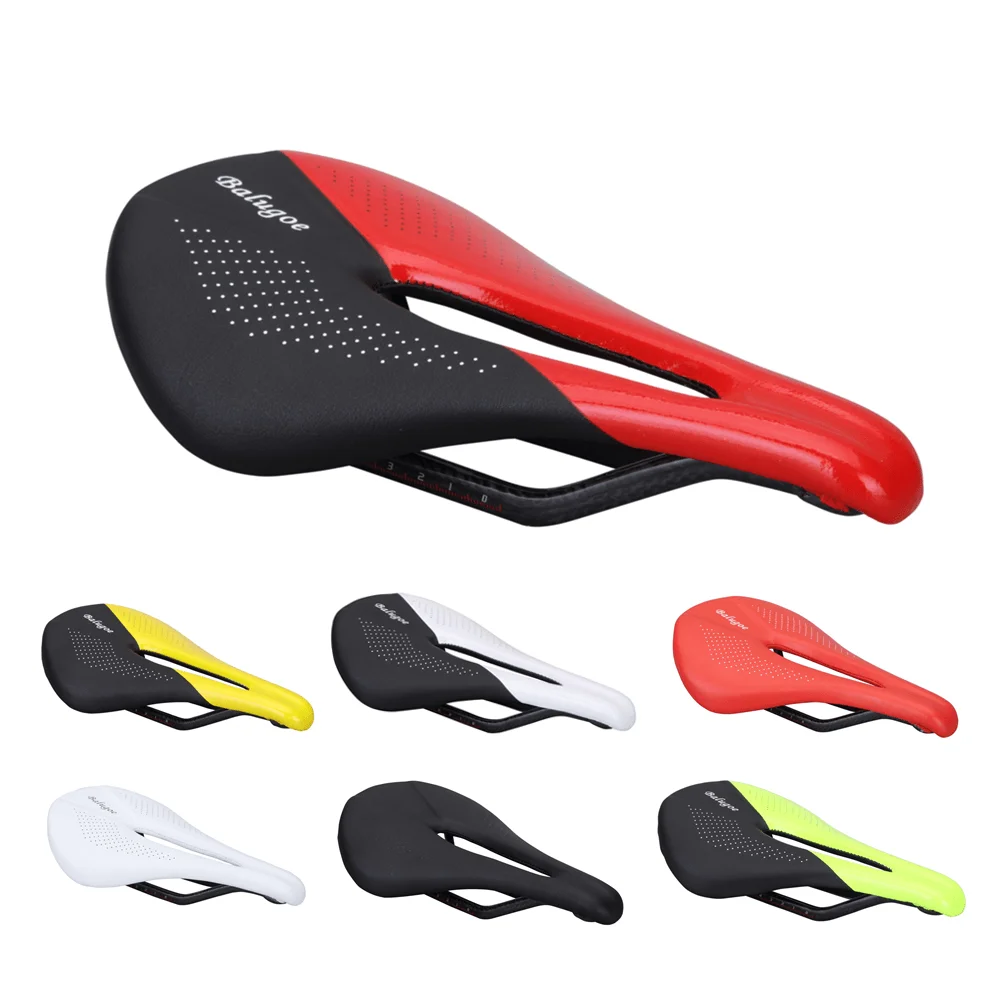 BALUGOE Carbon+Leather Bicycle Seat Saddle MTB Road Bike Saddles Mountain Bike Racing Saddle PU Breathable Soft Seat Cushion