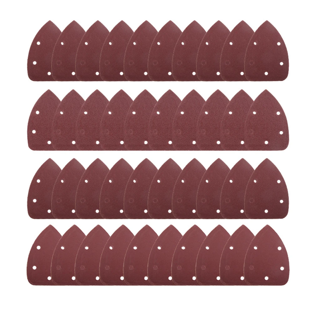 40 Buah 140Mm * 90Mm 5 Lubang Amplas Abrasif Lembaran Pasir Segitiga 60-240 Grit Halus Pemoles Logam Campuran Sander