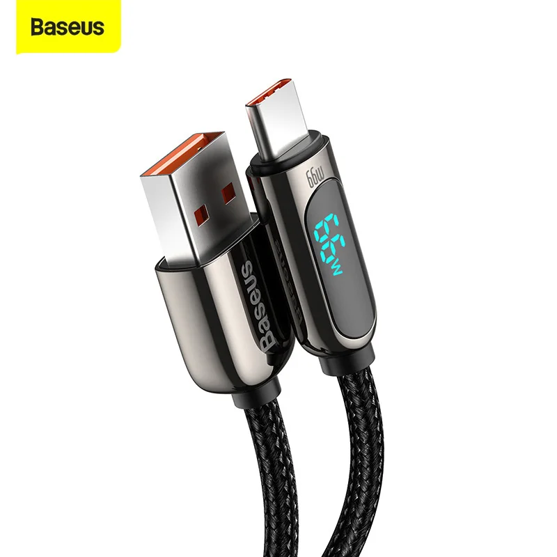 

Baseus 66W 6A Type-C Cable Fast Charging Charger LED Data USB C Phone Cable For Huawei P40 Xiaomi 10 Samsung S21