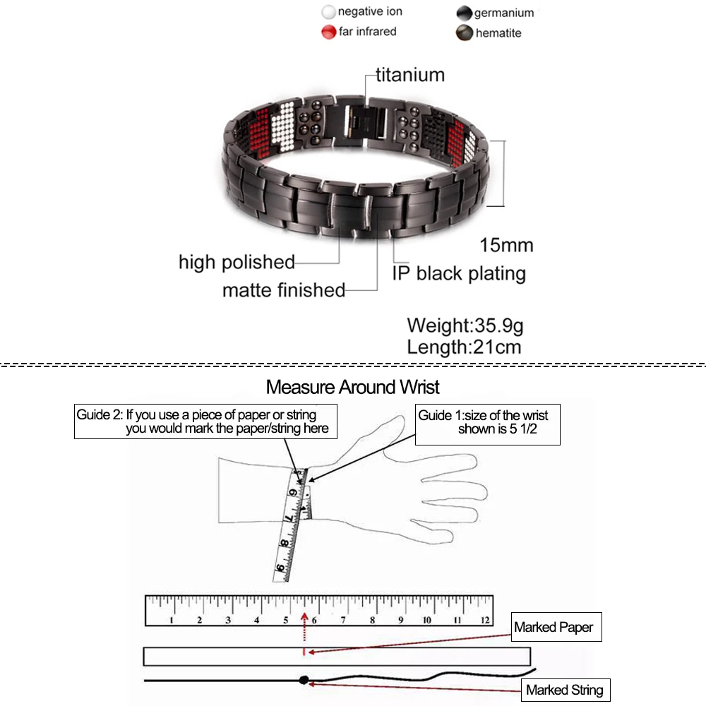 Titanium Magnetic Bracelet Mens Energy 15mm Anti-allergy Magnetic Bracelet Benefits Black Wristband Magnetic Titanium Bracelet