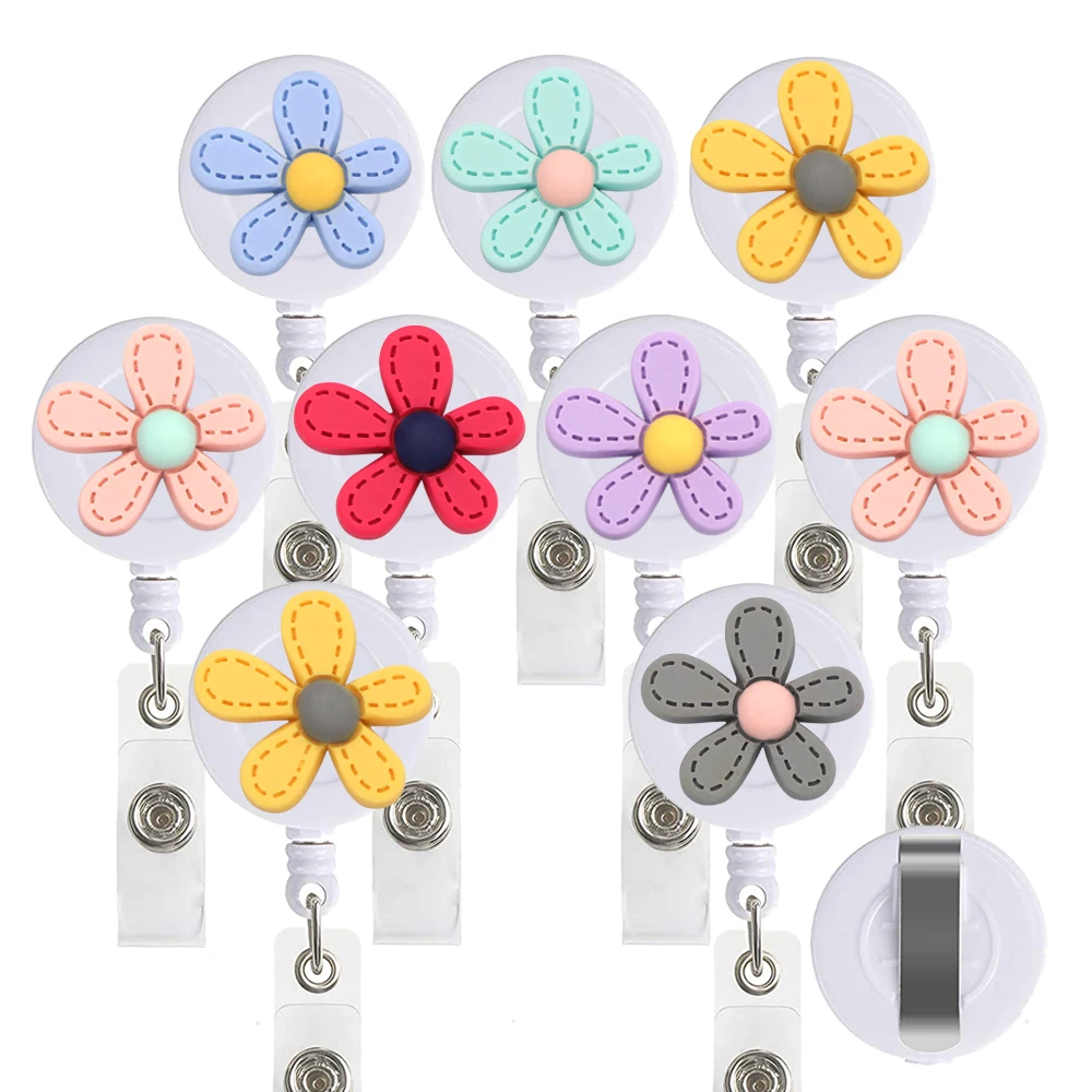 9pcs Lot Colorful Flowers Retractable ID Card Badge Clip Holder Reel For Nurse Doctor Student Office Sweet Bow Style