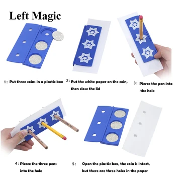 Ołówek Penetracja Monety Magiczne Sztuczki Długopisy Przez Otwór Bliska Iluzja Zabawka Moneta Ucieczka Rekwizyt Scena Uliczna Magiczne Zabawki Iluzja