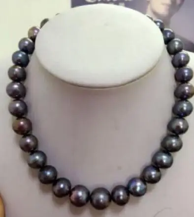 

free shipping noble jewelry charming 10-11mm natural Freshwater black grey pearl necklace 14K clasp