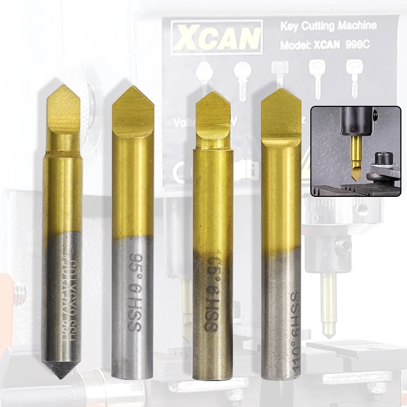 XCAN-broca de cuchillo plano HSS con revestimiento de estaño, 95-110 grados, para piezas de máquina cortadora de llaves, Pin de guía de fresadora