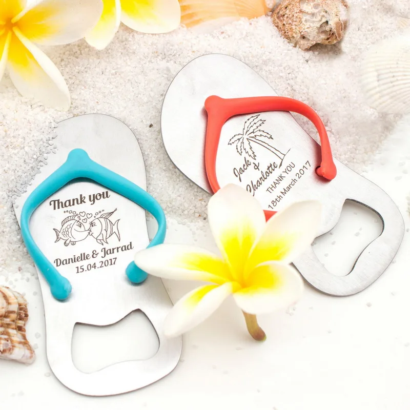 

60/80PCS Personalized Flip Flop Bottle Opener Sandal Beer Openers Beach Theme Wedding Favors Birthday Party Giveaways For Guest